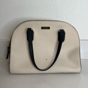 Kate Spade New York Reiley Dome Satchel Bag Saffiano Leather Cream Black